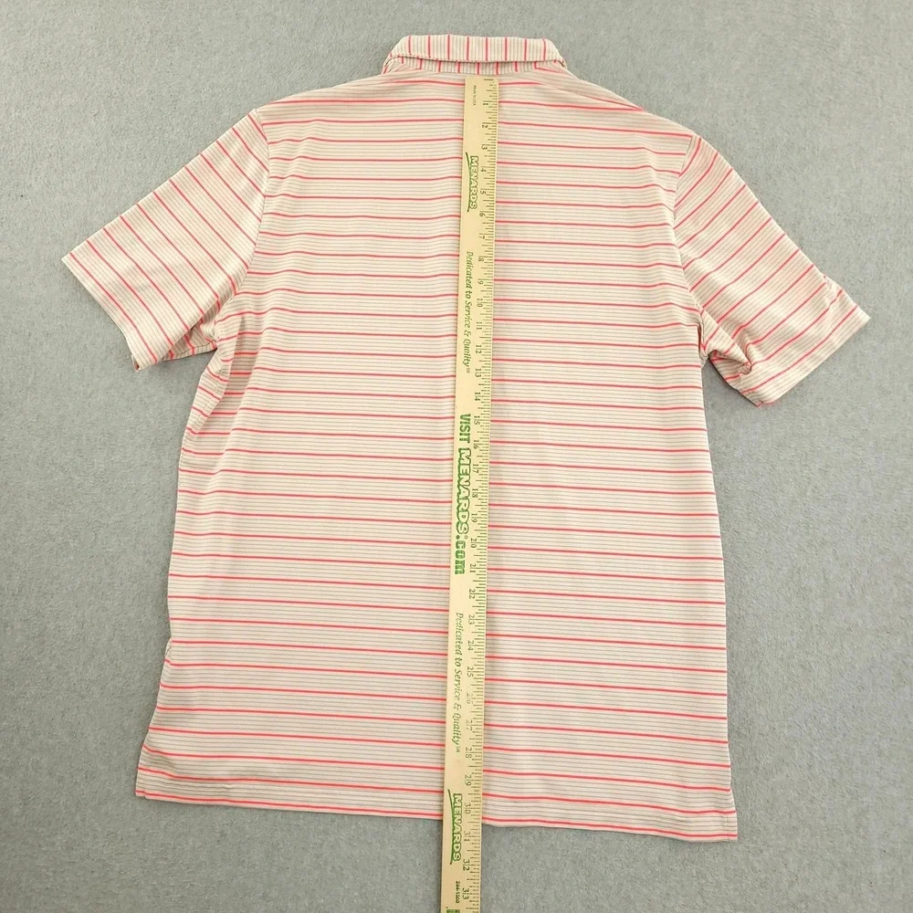 Adidas Polo Shirt Mens XL‎ Pink Stripe Golf Performance Stretch Logo Top